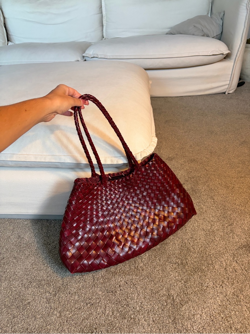 Dragon Diffusion Santa Croce Woven Tote in Bordo Red - Picture 3 of 7